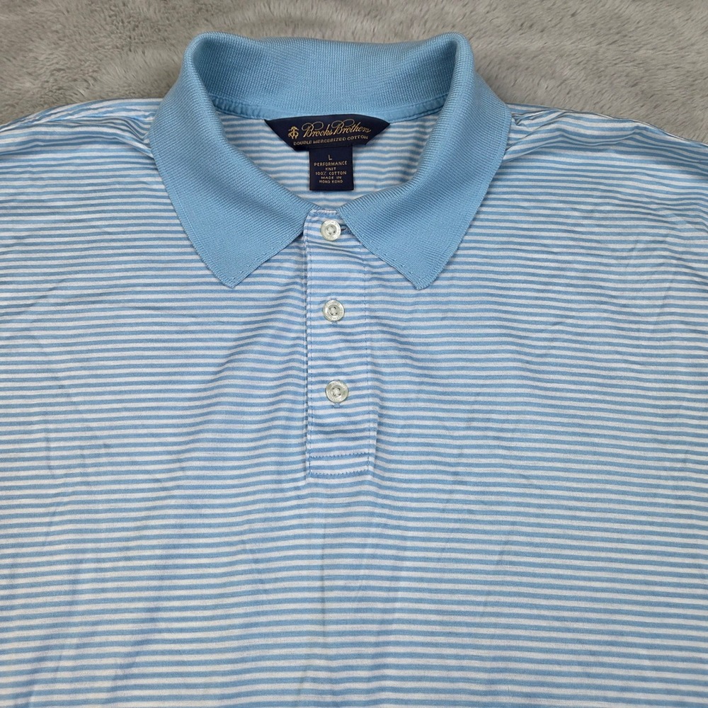 Brooks Brothers Polo Mens L Performance Knit Striped Cotton Short Sleeve Blue